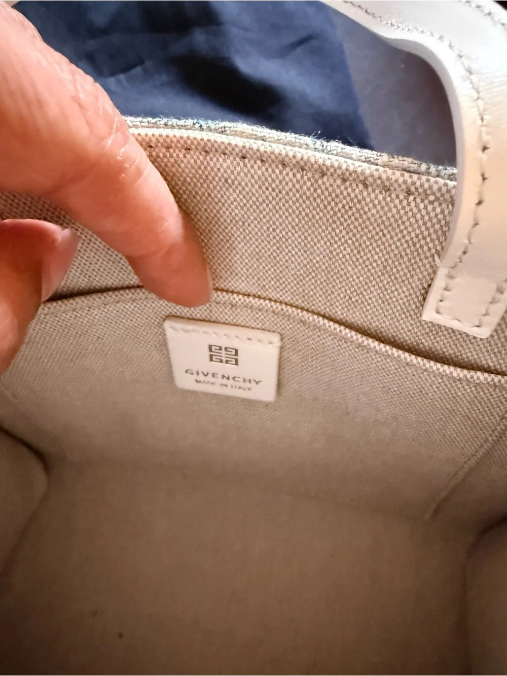Givenchy Blue Denim Tote with Cream Leather Handles & Strap